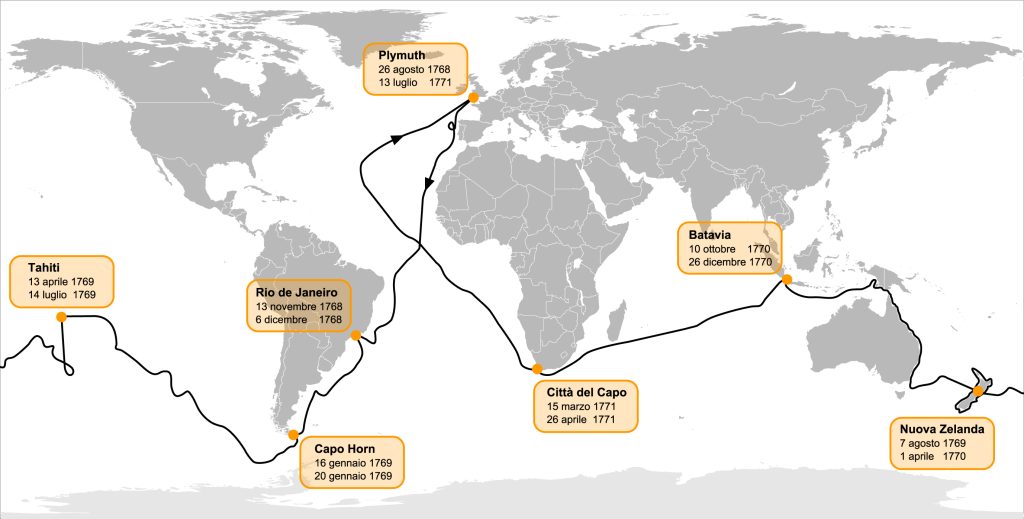 Itinerario del primo viaggio di James Cook